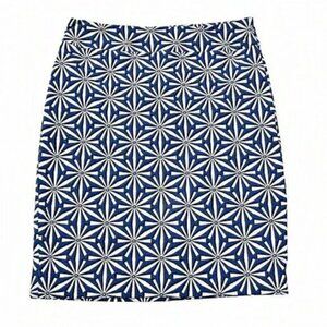 RW&CO. Pencil Skirt Blue White Floral/Starburst Pattern‎  Viscose Medium